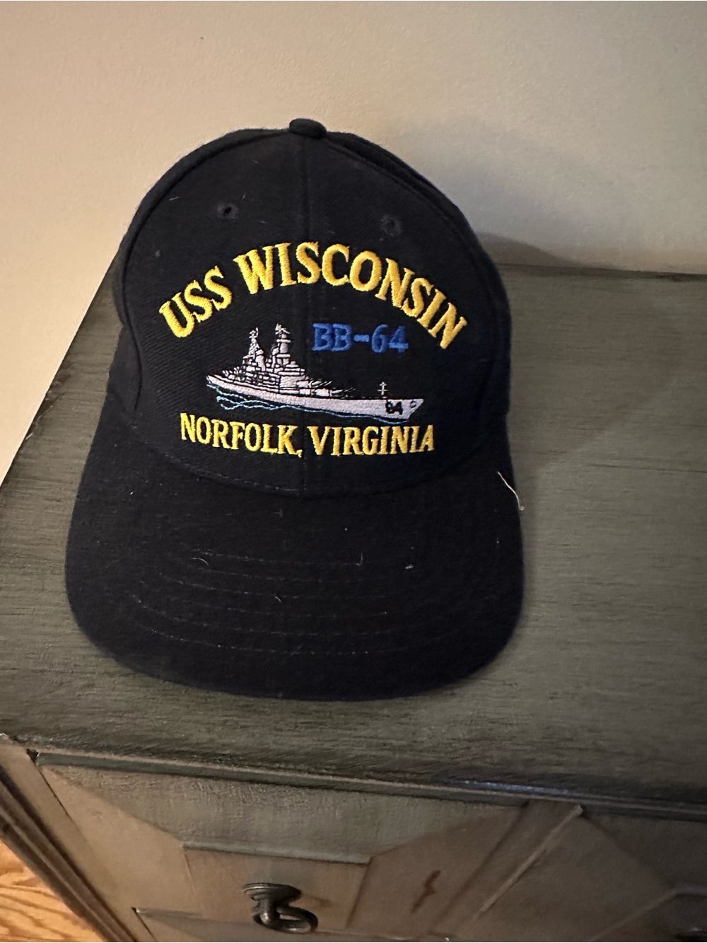 USS Wisconsin BB-64 Norfolk Virginia Embroidered Navy Blue Adjustable Cap